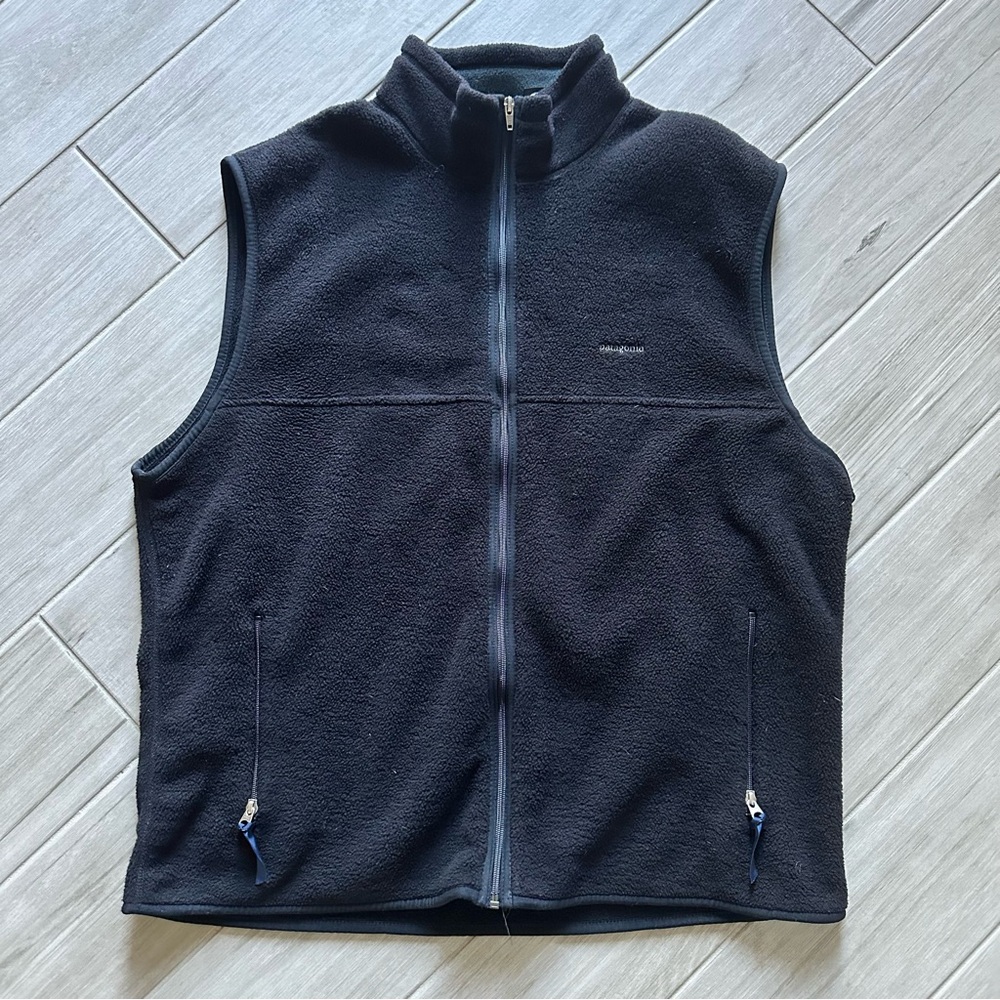 Patagonia Fleece Vest Vtg Synchilla Jacket Full Zip Black USA Made Men's XXL